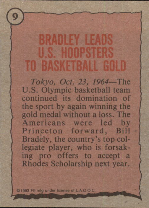 1983 Topps History's Greatest Olympians #9 Bill Bradley back image