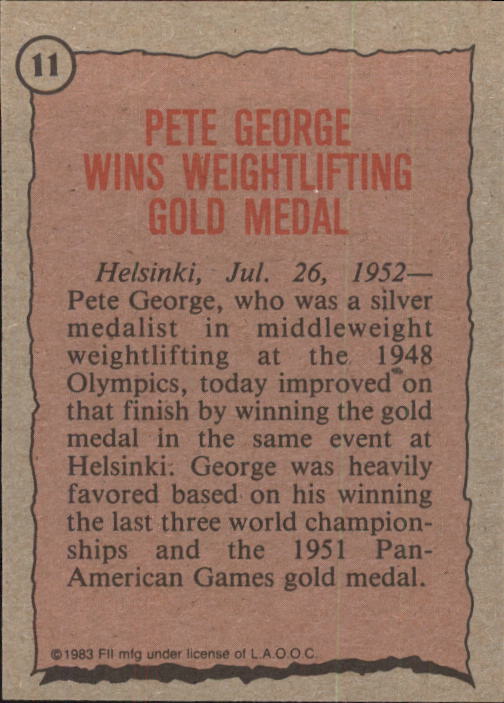 1983 Topps History's Greatest Olympians #11 Pete George back image