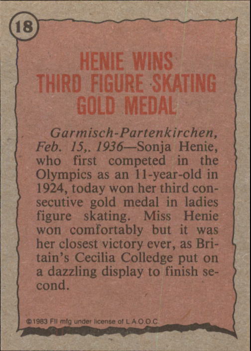 1983 Topps History's Greatest Olympians #18 Sonja Henie back image