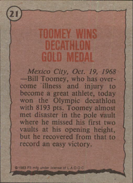 1983 Topps History's Greatest Olympians #21 Bill Toomey back image