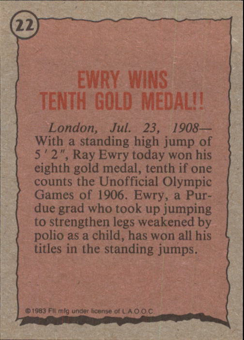 1983 Topps History's Greatest Olympians #22 Ray Ewry back image