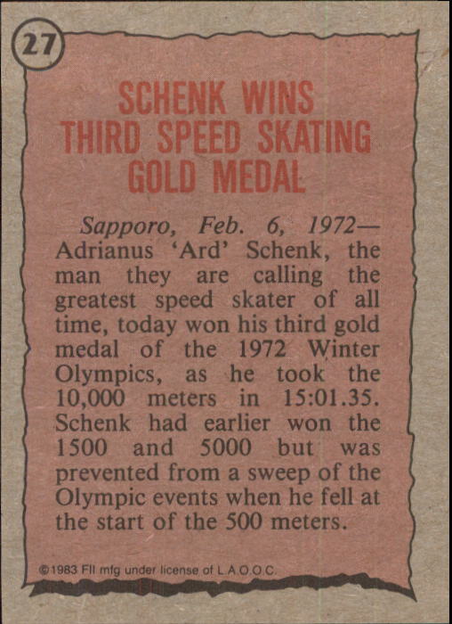 1983 Topps History's Greatest Olympians #27 Ard Schenk back image