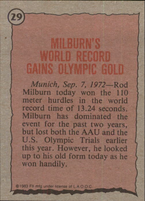 1983 Topps History's Greatest Olympians #29 Rod Milburn back image