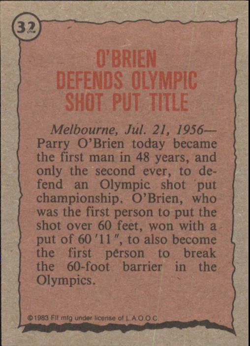 1983 Topps History's Greatest Olympians #32 Parry O'Brien back image