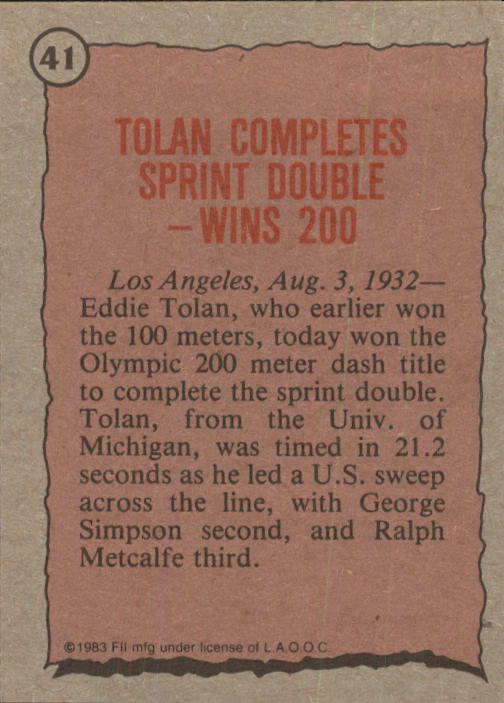 1983 Topps History's Greatest Olympians #41 Eddie Tolan back image