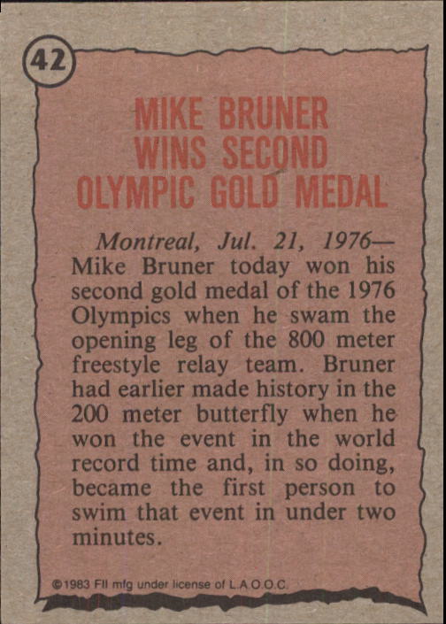 1983 Topps History's Greatest Olympians #42 Mike Bruner back image