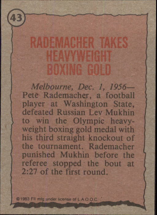1983 Topps History's Greatest Olympians #43 Pete Rademacher back image