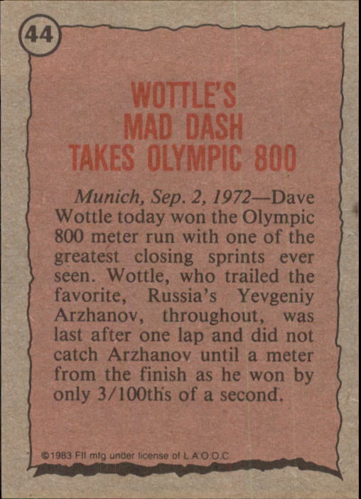 1983 Topps History's Greatest Olympians #44 Dave Wottle back image