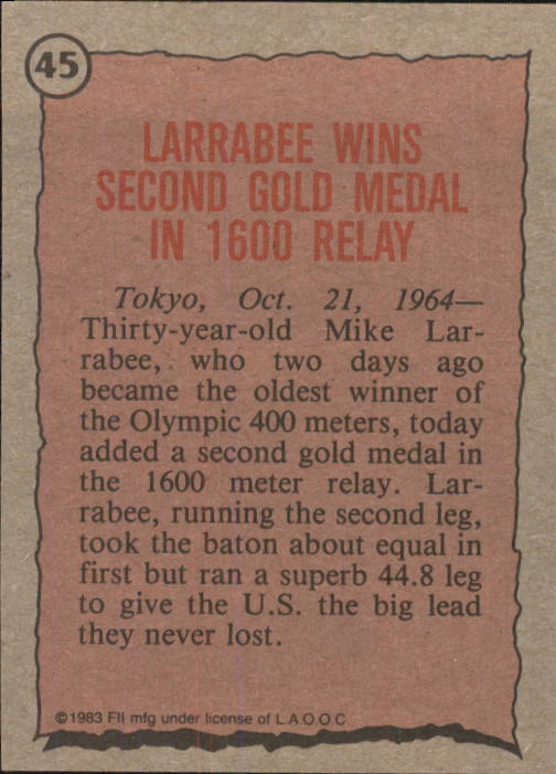 1983 Topps History's Greatest Olympians #45 Mike Larrabee back image