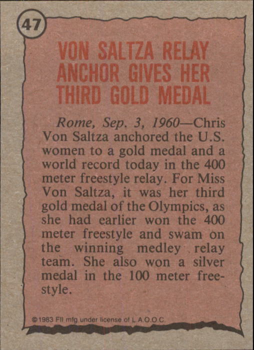 1983 Topps History's Greatest Olympians #47 Chris Von Saltza back image