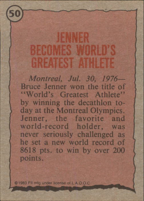 1983 Topps History's Greatest Olympians #50 Bruce Jenner back image