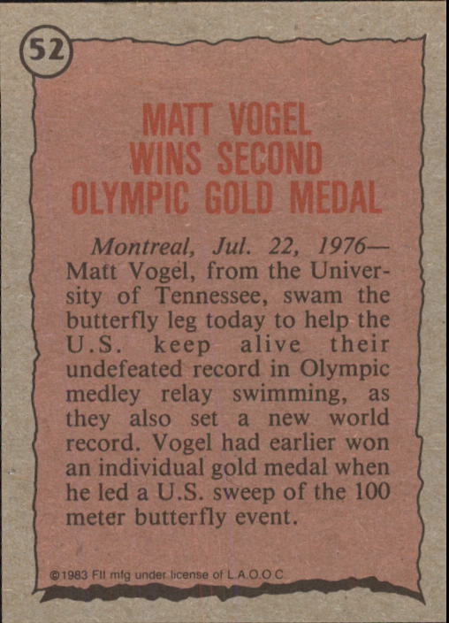 1983 Topps History's Greatest Olympians #52 Matt Vogel back image