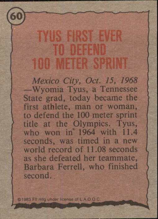 1983 Topps History's Greatest Olympians #60 Wyomia Tyus back image
