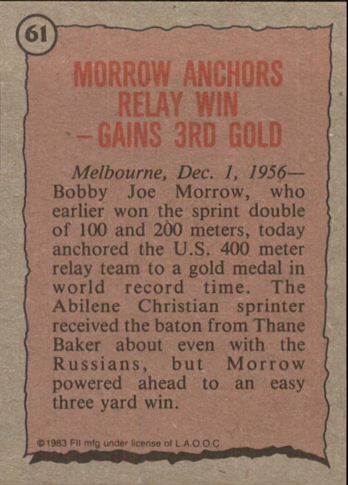 1983 Topps History's Greatest Olympians #61 Bobby Morrow back image