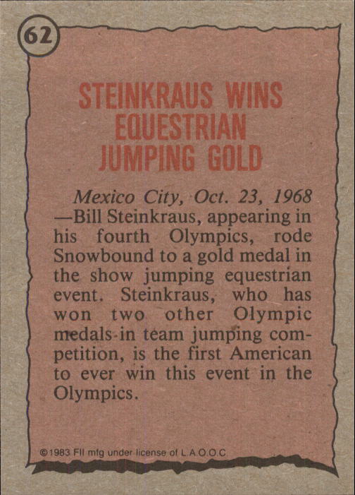 1983 Topps History's Greatest Olympians #62 Bill Steinkraus back image