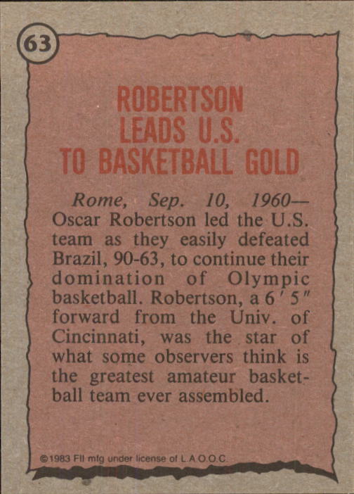 1983 Topps History's Greatest Olympians #63 Oscar Robertson back image