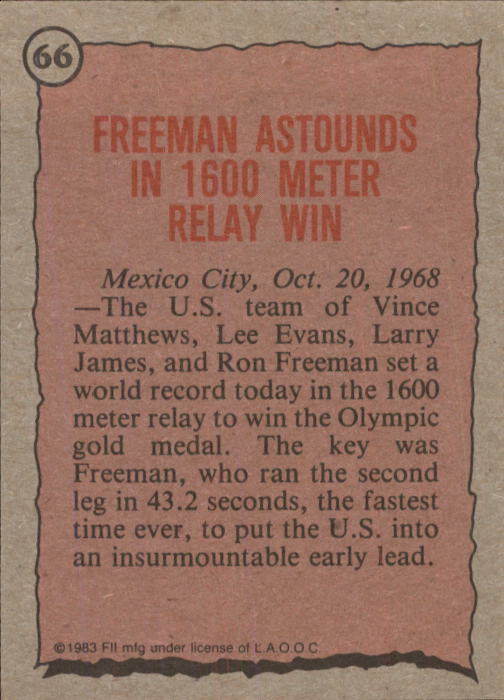 History's Greatest Olympians (1983 Topps) "Main Set" Cards #1 to #99 - Picture 121 of 183