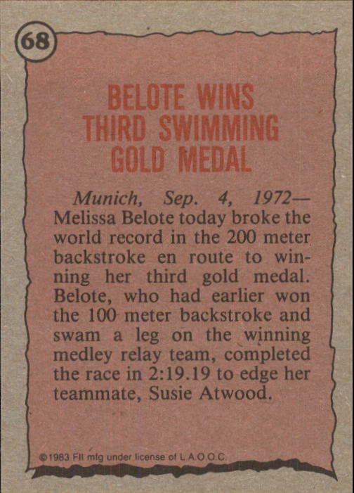 1983 Topps History's Greatest Olympians #68 Melissa Belote back image