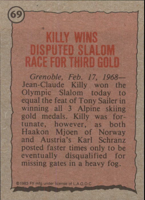 1983 Topps History's Greatest Olympians #69 Jean-Claude Killy back image