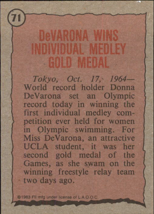 1983 Topps History's Greatest Olympians #71 Donna de Varona back image