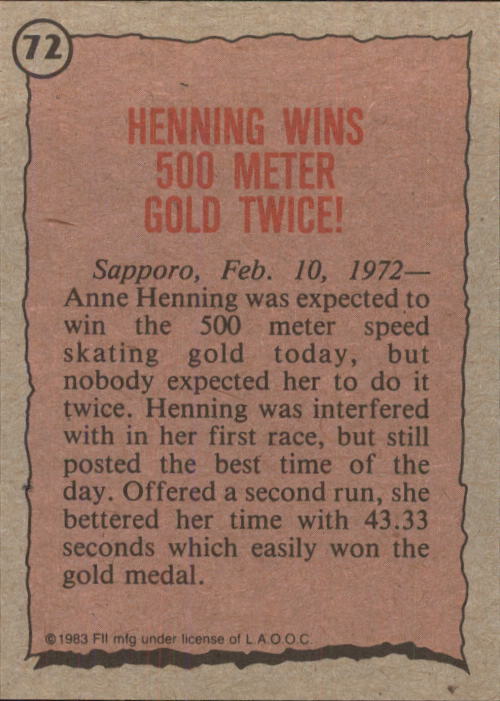 1983 Topps History's Greatest Olympians #72 Anne Henning back image
