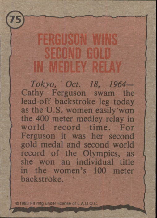1983 Topps History's Greatest Olympians #75 Cathy Ferguson back image
