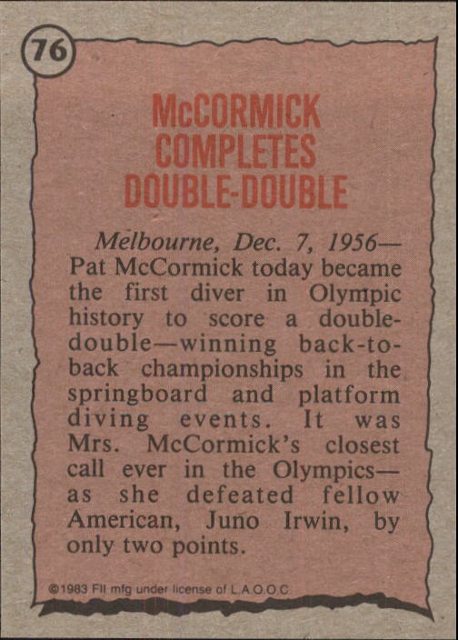 1983 Topps History's Greatest Olympians #76 Pat McCormick back image