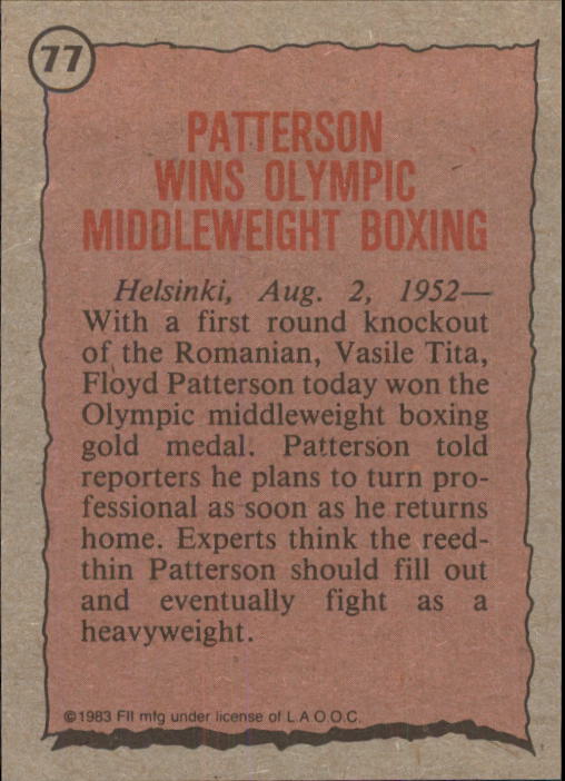 1983 Topps History's Greatest Olympians #77 Floyd Patterson back image