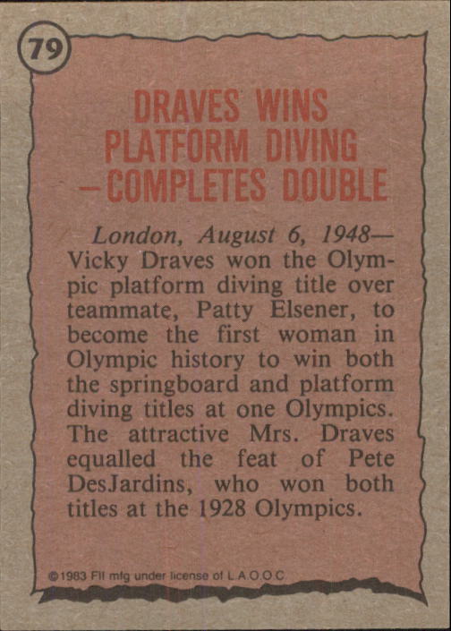 1983 Topps History's Greatest Olympians #79 Vicky Draves back image