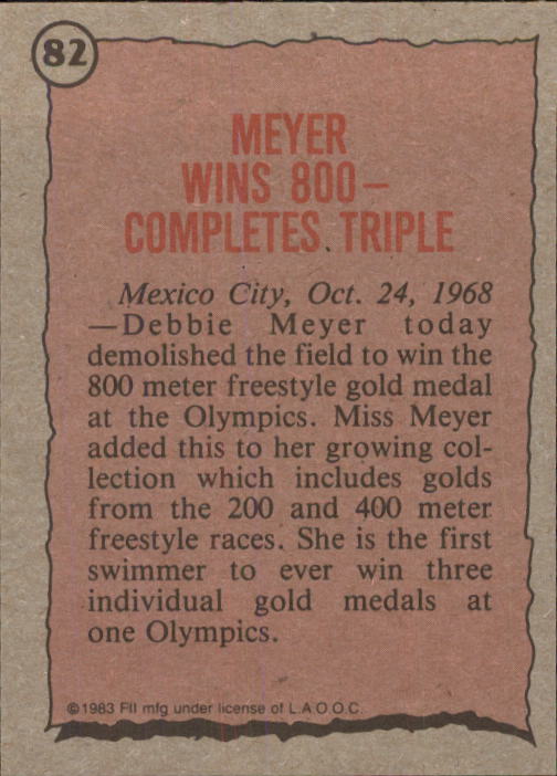 1983 Topps History's Greatest Olympians #82 Debbie Meyer back image