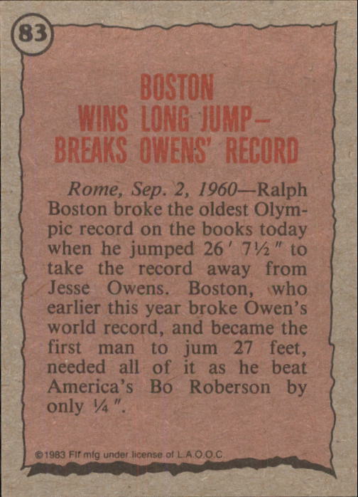 1983 Topps History's Greatest Olympians #83 Ralph Boston back image