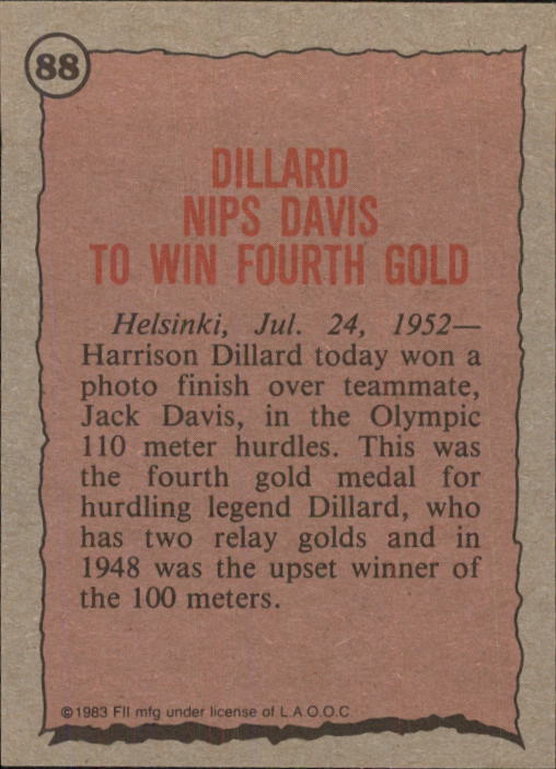 1983 Topps History's Greatest Olympians #88 Harrison Dillard back image