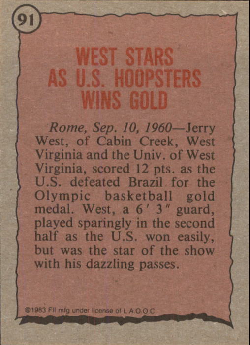 1983 Topps History's Greatest Olympians #91 Jerry West back image