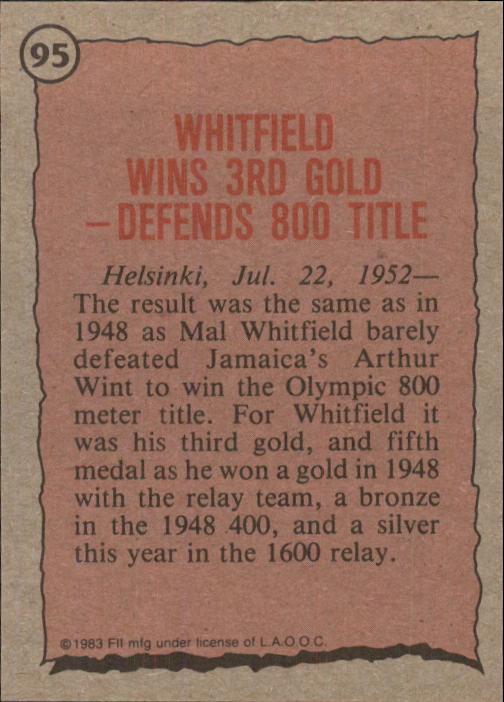 1983 Topps History's Greatest Olympians #95 Mal Whitfield back image