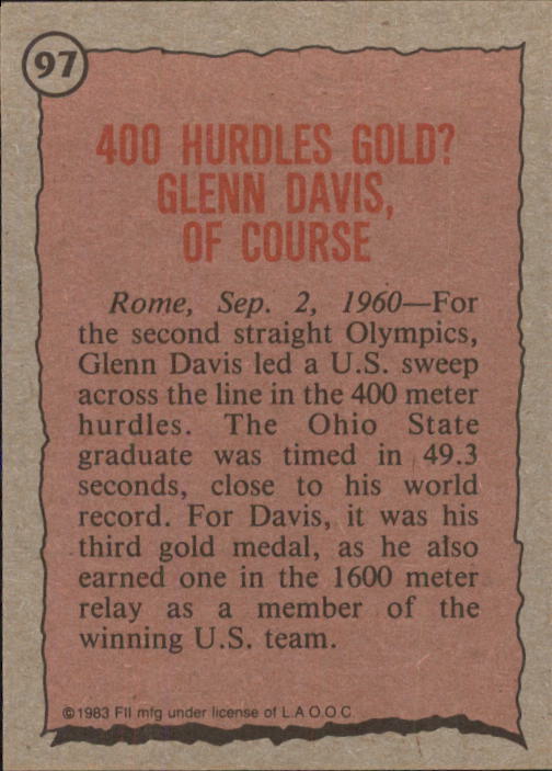 1983 Topps History's Greatest Olympians #97 Glenn Davis back image