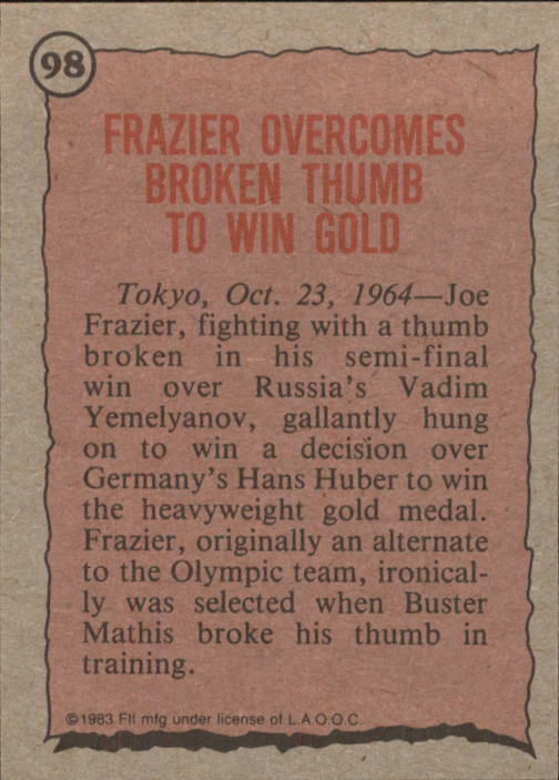 1983 Topps History's Greatest Olympians #98 Joe Frazier back image
