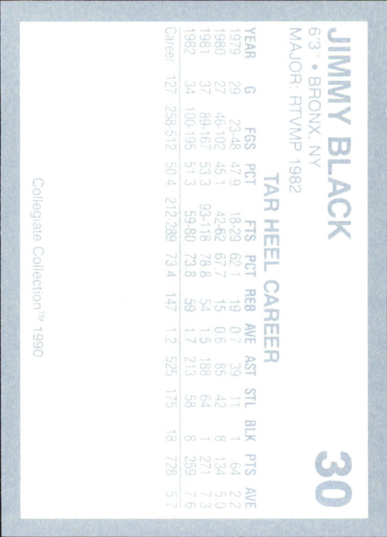 1990-91 North Carolina Collegiate Collection #30 Jimmy Black back image