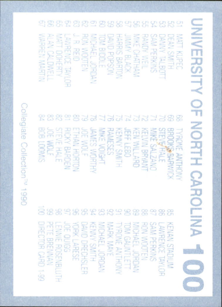 1990-91 North Carolina Collegiate Collection #100 Checklist Card 1-99 back image