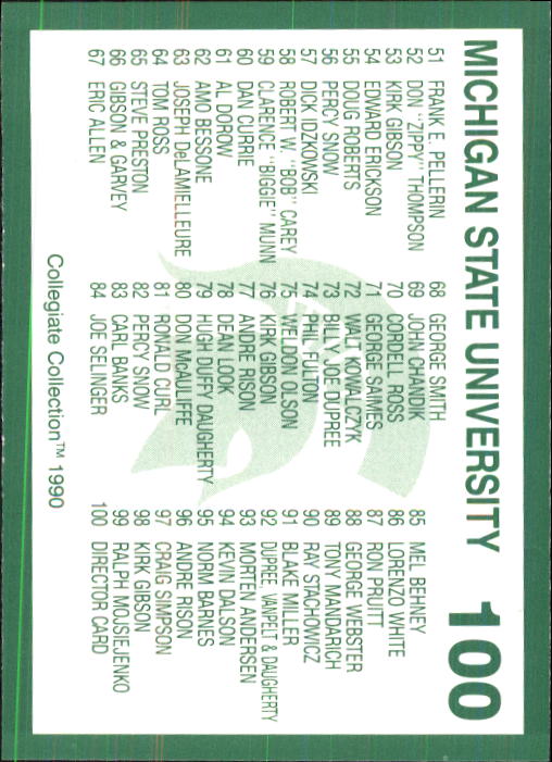 1990-91 Michigan State Collegiate Collection 200 #100 Checklist Card 1-99 back image