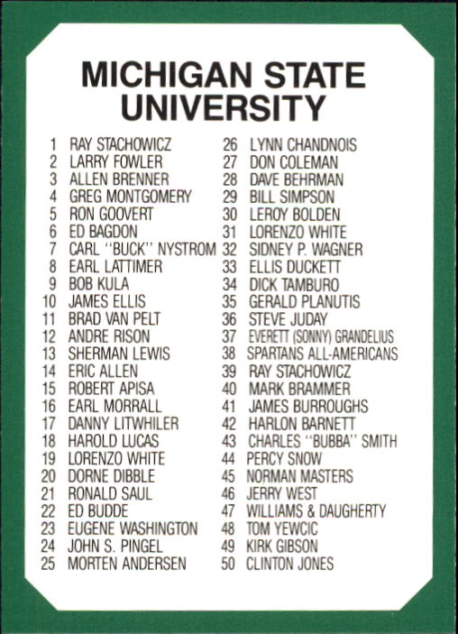 1990-91 Michigan State Collegiate Collection 200 #100 Checklist Card 1-99