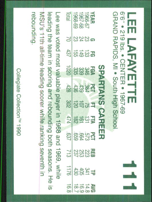 1990-91 Michigan State Collegiate Collection 200 #111 Lee Lafayette back image