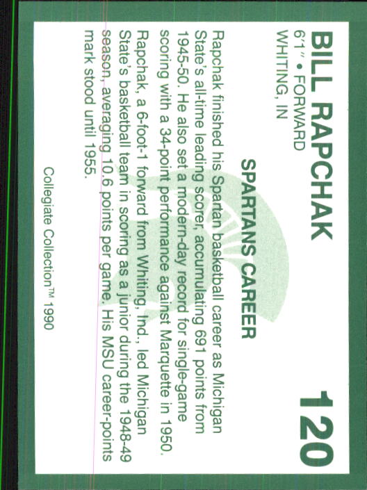 1990-91 Michigan State Collegiate Collection 200 #120 Bill Rapchak back image