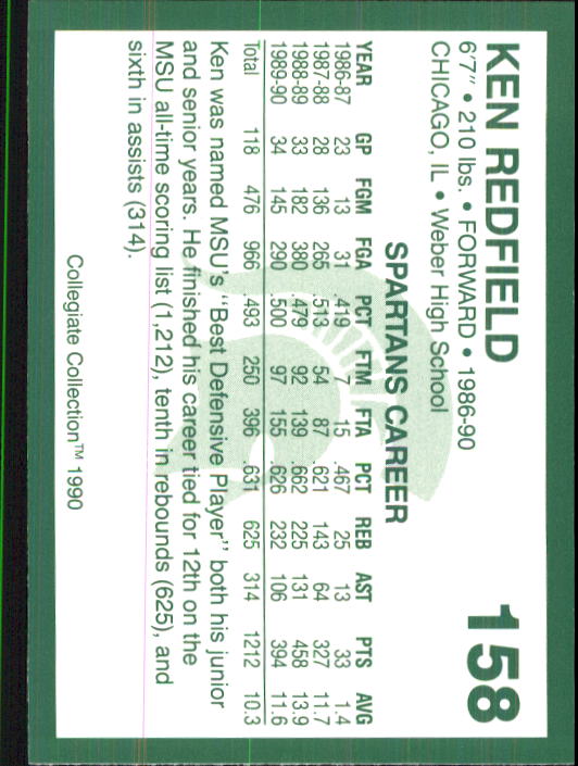 1990-91 Michigan State Collegiate Collection 200 #158 Ken Redfield back image