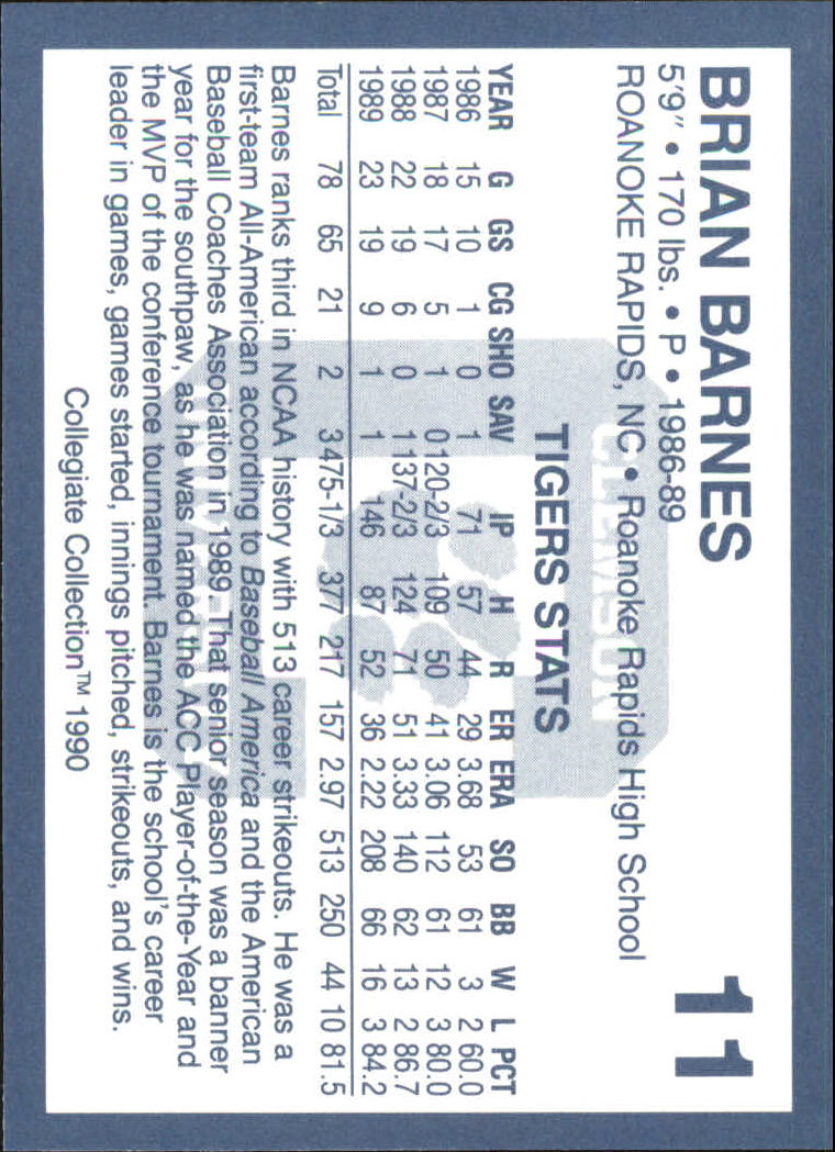 1990-91 Clemson Collegiate Collection #11 Brian Barnes B back image