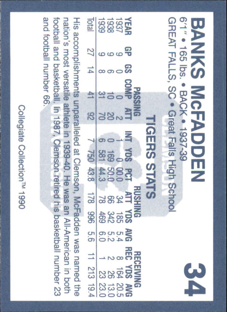 1990-91 Clemson Collegiate Collection #34 Banks McFadden F back image