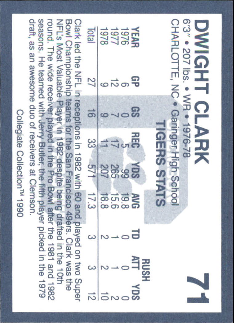 1990-91 Clemson Collegiate Collection #71 Dwight Clark F back image