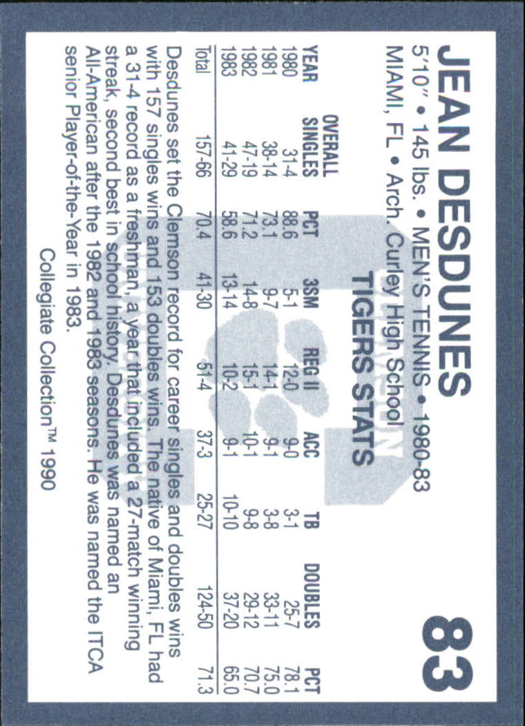 1990-91 Clemson Collegiate Collection #83 Jean Desdunes back image