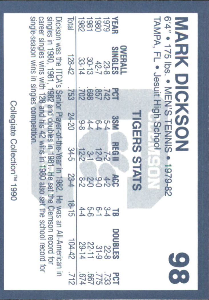 1990-91 Clemson Collegiate Collection (Pick Card From List) C85 08-24 - Picture 181 of 383