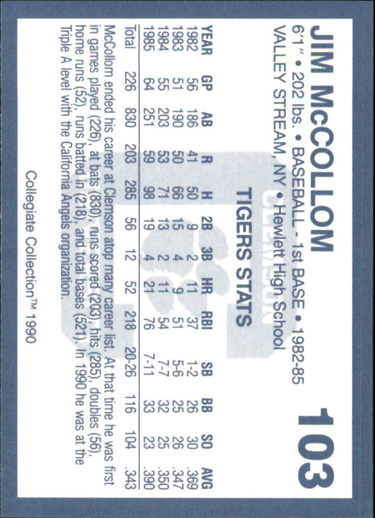 1990-91 Clemson Collegiate Collection (Pick Card From List) C85 08-24 - Picture 191 of 383