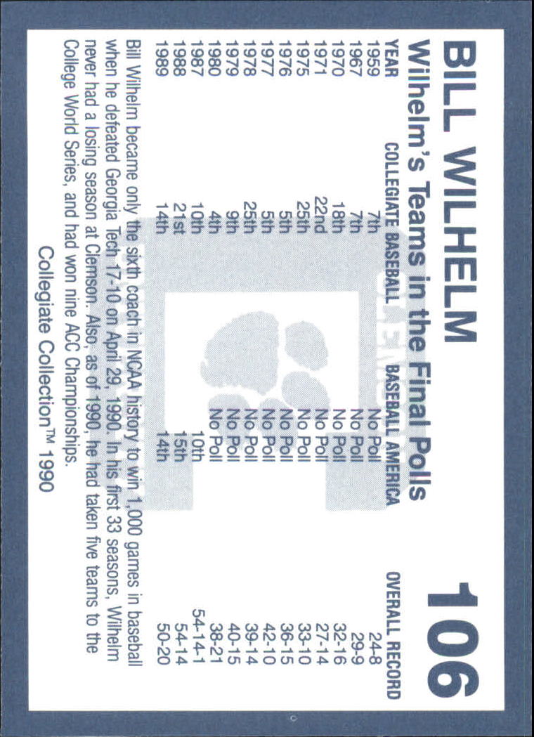 1990-91 Clemson Collegiate Collection (Pick Card From List) C85 08-24 - Picture 197 of 383